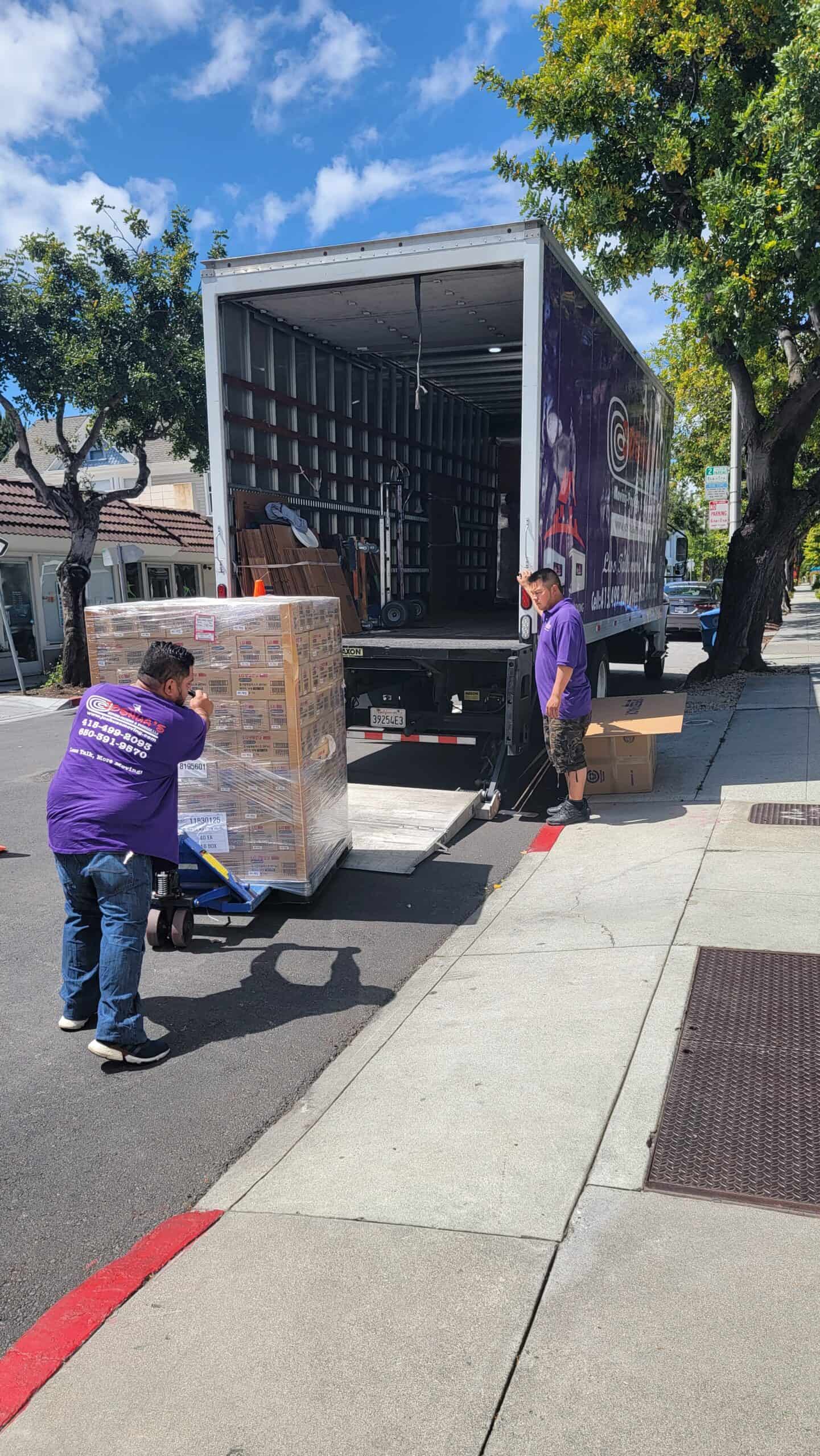 Commercial moving team at a business location